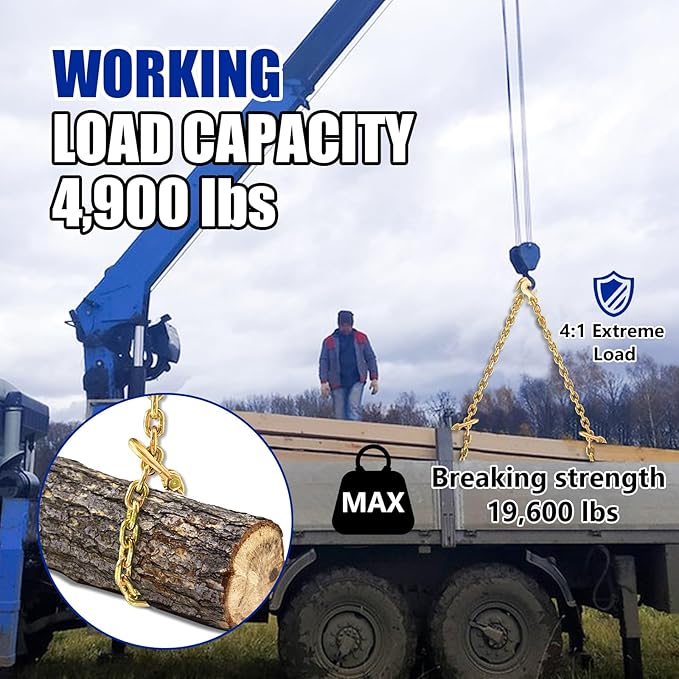516 Chain Trailer Chains with Hooks, Grade 80 Tow Log Chain 4900 lbs Working Load for Truck Farm Construction(516 in x 12FT)