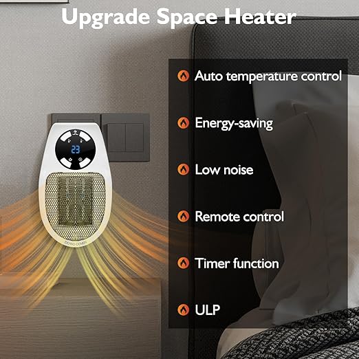 Ecowarm Plug in Heater, 500W Wall Outlet Electric Space Heater as Seen on TV, Small Portable Space Heater with Adjustable Thermostat & Timer & Led Display for Office Bathroom Bedroom Indoor Use