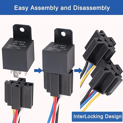 3040Amp Automotive Relay with Socket Heavy Duty for Truck Car Van Motorcycle Boat Relay 1-Pack 5 Pin 12V DC