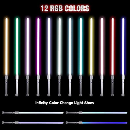 Light Saber with Motion Control, Heavy Dueling Light Sabers Sword Smooth Swing 12 RGB Colors,16 Fonts Blaster Sound Darksaber, Hilt Light Sabers for Adults Kids Forge Christmas Cosplay Gift Sliver E28