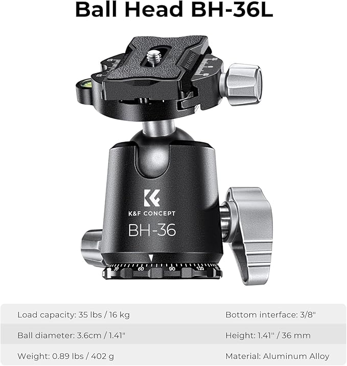 KF Concept X-Series 68 inch172cm Carbon Fiber Camera Tripod,Professional Photography Tripod with 36mm Metal Ball Head Load Capacity 16KG35.2lbs for Indoor Outdoor Use X284C4BH-36