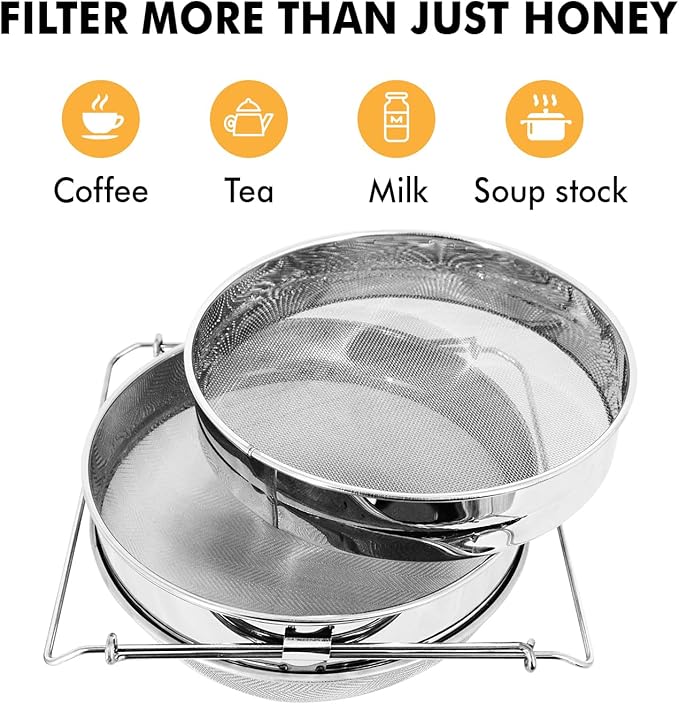 Stainless steel honey strainer, double sieve honey filter, honey extractor equipment for 5 gallon bucket honey,Beekeeping equipment tools