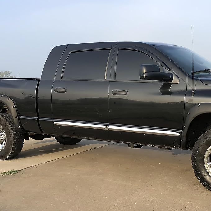 IKON MOTORSPORTS - Window visor compatible with Dodge Ram Mega Cab 2006-2009, slim style, acrylic, unpainted, black, rain cover, wind ventilation air deflector, 2007 and