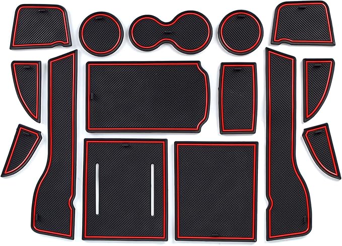 Car Door Pocket Liners for Honda Civic Accessories 2022, Premium Groove Mats Liners, Custom Fit Cup Holder, Center Console, and Door Pockets Inserts Kit - 15 PCS Set, Red Trim