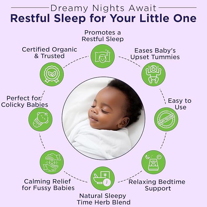 Wellements Organic Nighttime Gripe Water for Babies 1 Month (4 Fl Oz) - Baby Gripe Water for Bedtime Relief Gas, Colic Fussiness - Herbs Promote a Peaceful Nights Sleep - USDA Certified Non GMO