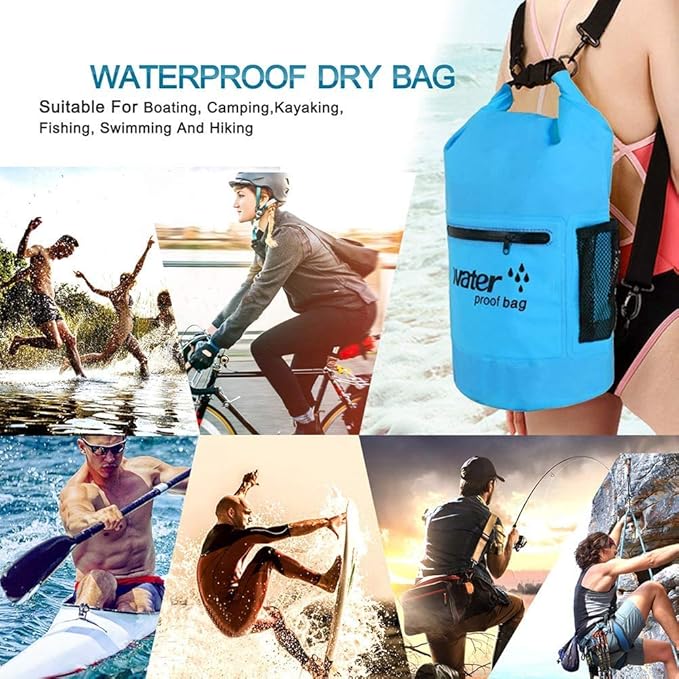 Waterproof Bag,10L20L Water Sports Dry Bag with Adjustable and Detachable Shoulder Strap for Kayaking, Boating, Hiking, Camping and Fishing (Blue, 20L)