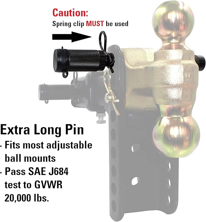 TowWorks 79830 Keyed Alike 58" Trailer Hitch Lock with Extra Long 4-12" Span, Double Safety Tow Hitch Locking Pin for 3" Receivers and Adjustable Channel Mounts