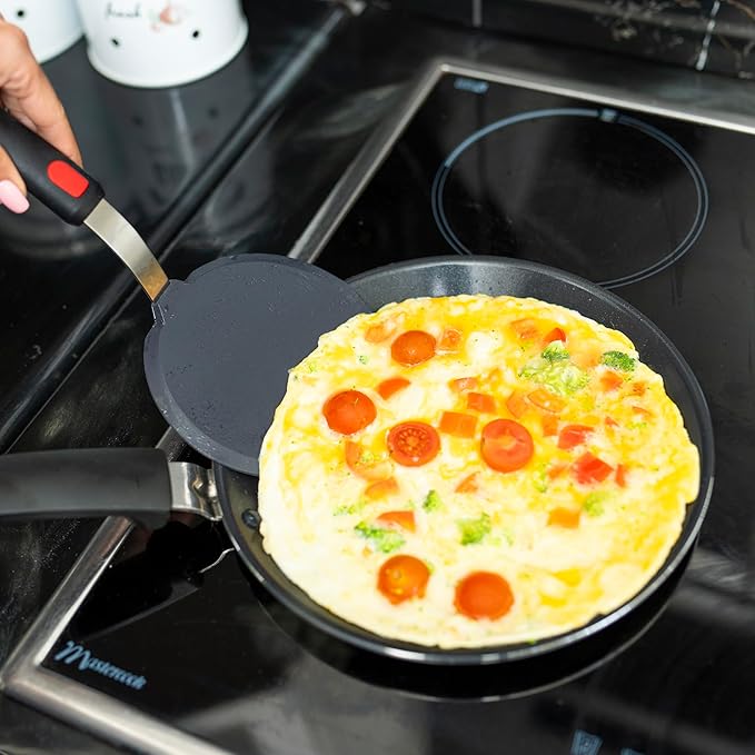 Silicone Pancake Spatula Wide Beveled Edge Flipper with Stainless Steel Curved Handle Heat Resistant Non-Stick Cooking