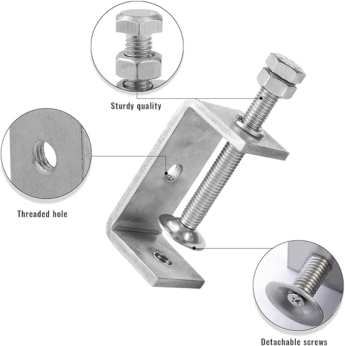 2 Pack 304 Stainless Steel C Clamp 2-916 Inch C Clamps for Woodworking and Welding Mounting,Suitable for Home and Professional Use