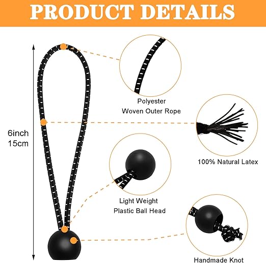 50 Pack 6 Inch Bungee Cords,Bungee Balls, Bungee Cords with Balls,Elastic String Ties for Camping, Tents, Tarp, Canopy Shelter, Wall Pipe,Holding Wire and UV Resistant,Tarp tie Down