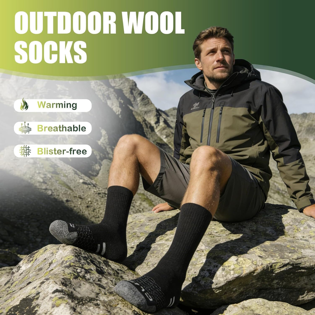 Merino Wool Thermal Socks for Men Women, Cushioned Performance Sport Socks for Hiking,Cycling,Work,Ski 3 Pairs
