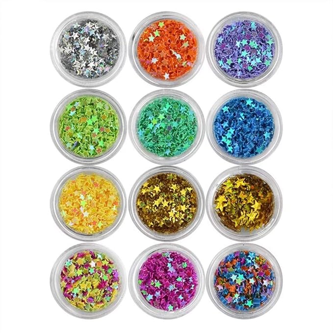 Nail Art Round Mermaid Glitter Sequins with Broken Shell Glass Paper Candy Foil Paillette Flakes DIY Tips 2 Set