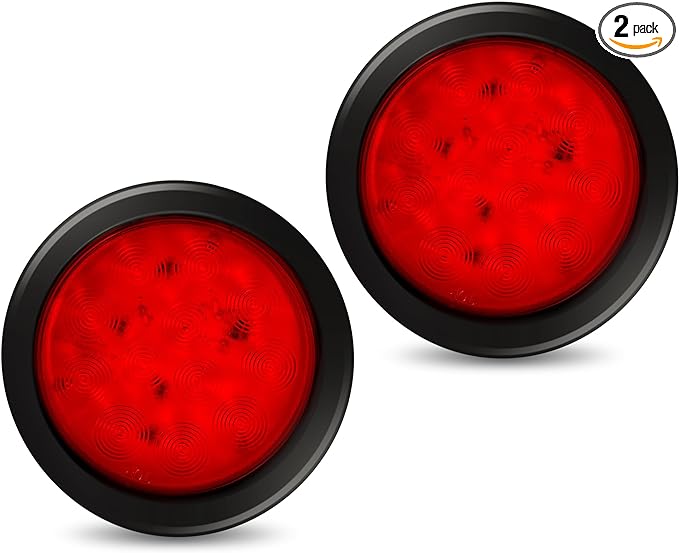 2Pcs 4" Round Led Trailer Lights Kit Red 12 LED Boat Marker Lights Brake Lights Stop Turn Side Utility Tail Lights Waterproof Hitch Light for Truck Trailer RV Boat