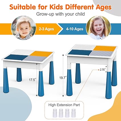 arscniek 7 in 1 Kids Activity Table and Chair Set with 152Pcs Large Marble Run Building Blocks, SandWater Table, Toddler Learning Play Table Toys for Girls Boys Toddler Age 3-7