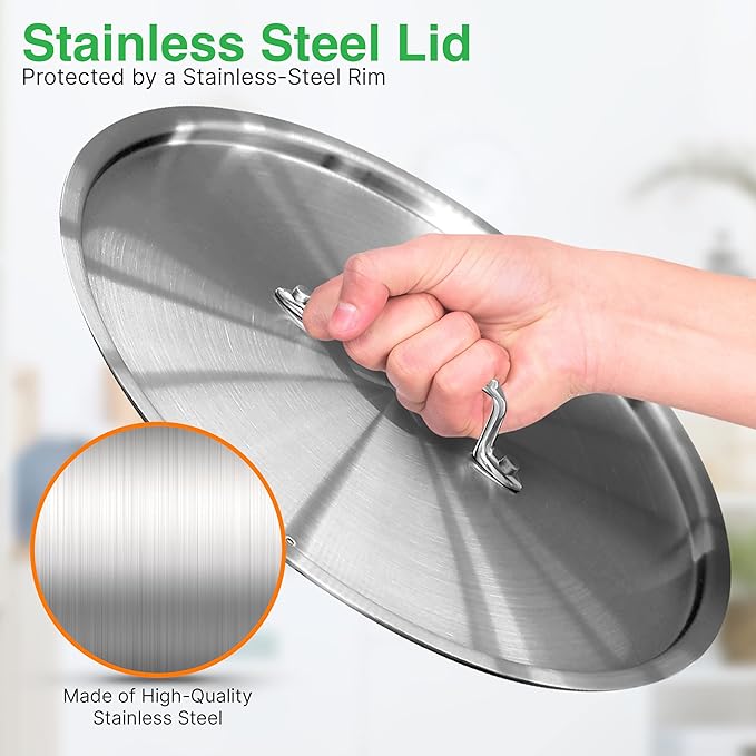 nutrichef Lid for 12-Quart Stockpot - Stainless Steel Kitchen Cookware Cover with Handle, Fits 10.24 Pot Inner Size, Works with Model NCSPT12Q 12-qt. Stock Pot