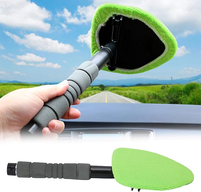 Fdit Microfiber Car Window Tool Windshield Cleaner Wand Tool with Telescopic and Extendable Handle Auto Inside Glass Wiper Kit