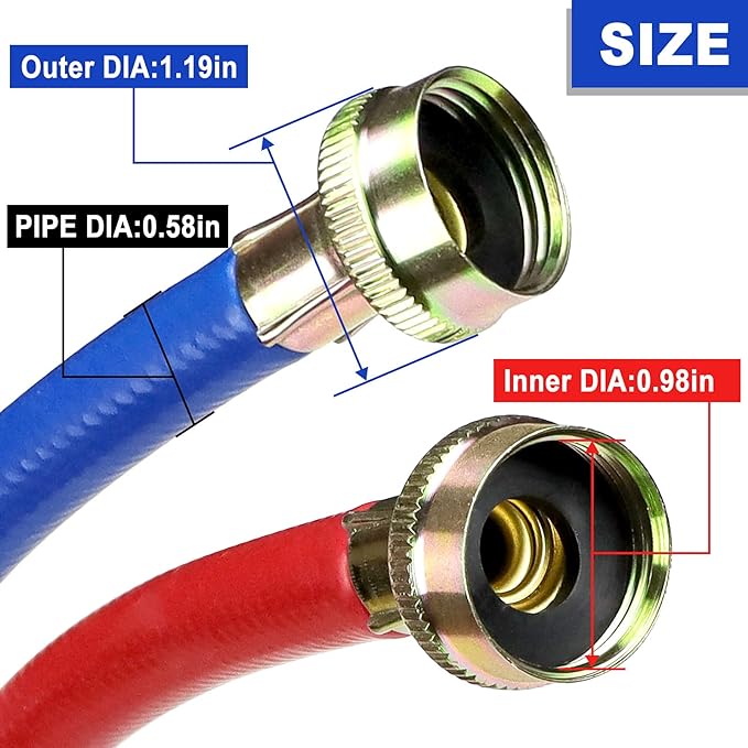 2 PACK Rubber 6FT Washing Machine Hoses Burst Proof Red and Blue Coded Washer Hoses for Hot and Cold Water 34" Connection Water Supply Lines by Fetechmate