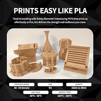 OVERTURE PETG Filament 1.75mm, 3D Printer Filament, 1kg Filament (2.2lbs), Dimensional Accuracy Probability - 0.02 mm, Fit Most FDM Printers (Brown)