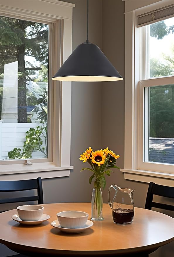 Kira Home 14" Industrial Metal Cone Replacement Shades, 1-58" Fitter Opening for Threaded Medium Base Socket, 6.75" x 14.25", Black Finish, 3-Pack
