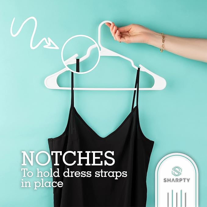 Sharpty - Plastic Hangers - Adult Clothes Hangers - T-Shirt, Dress, Coat Hangers Accessories - Notched Hanger, Durable Versatile Color Clothing Closet Hanger(20-Pack,White)