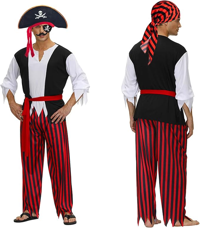 Mens Pirate Costume Adult Outfit Pirate Pants Headpiece Accessories Man Medieval Renaissance Themed Cosplay( doesn't come with Top )