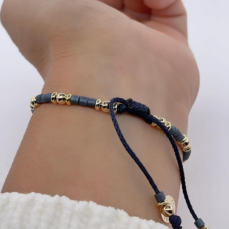St Benedict Coin Bead Round with Miyuki seed beads and Gold Plated spacers Adjustable Bracelet for Women (Blue)