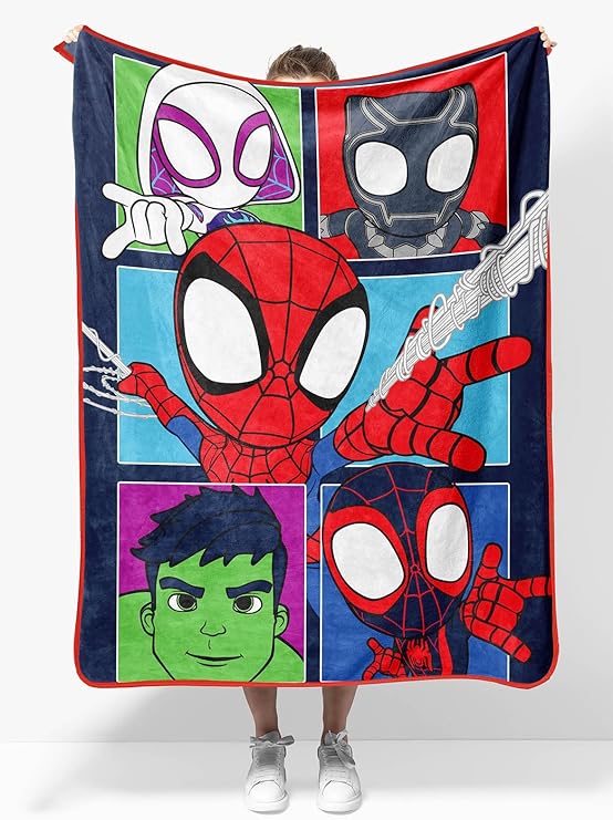 Marvel Spidey & His Amazing Friends Plush Travel Throw Blanket - Measures 40 x 50 Inches - Super Soft & Cozy Travel Accessories Features Miles Morales & Ghost Spider Gwen