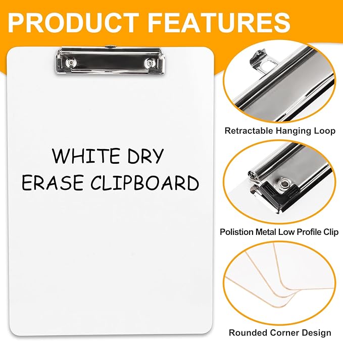 Dry Erase Wood Clipboard 2 Pack, Hardboard Clip Board 8.5x11 for Classroom, Students, Kid, Size 9" x 12.5", Double-Sided White Board, with Low Profile Clip, Office School Supply