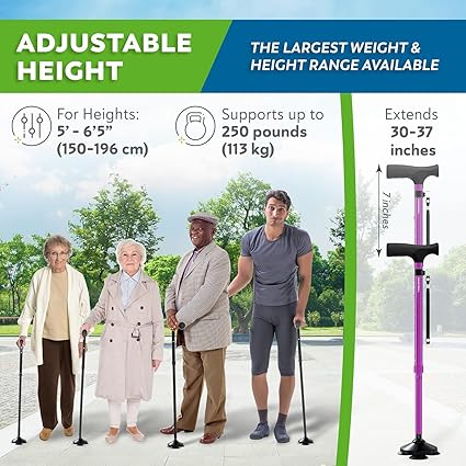 HONEYBULL Walking Cane for Men Women - Foldable, Adjustable, Collapsible, Free Standing Cane, Pivot Tip, Heavy Duty Walking Sticks, Folding Canes for Seniors Adults Purple