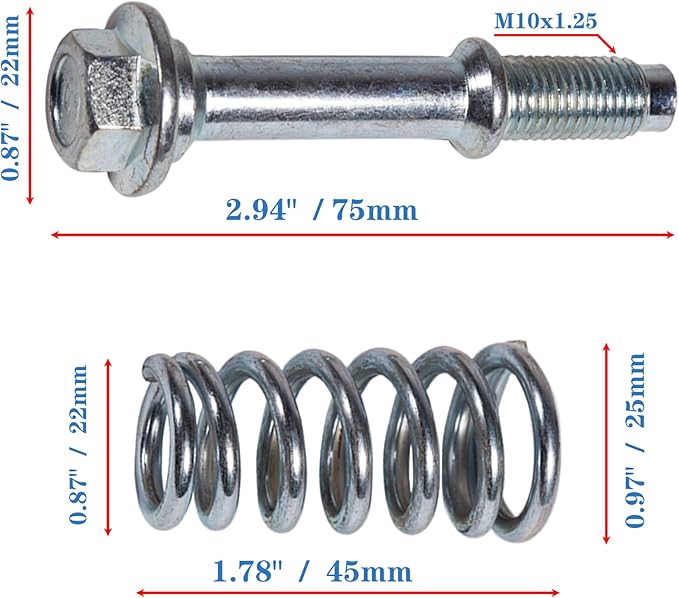 BEONEO-675-221 M10x1.25X75CM Antirust Exhaust Manifold Bolt Nut and Spring Repair Kit 4set for Replacement Bolt and Spring Hardware Kit 36454; 4978; 4979;206068H30A;90501A0006; 90501A0031.