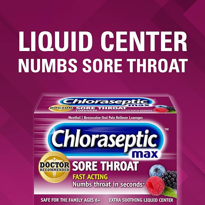 Chloraseptic Max Strength Sore Throat Lozenges, Wild Berries, 15 Count, 1 Pack