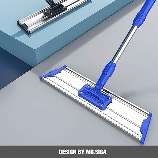 MR.SIGA 18" Professional Microfiber Mop for Floor Cleaning, Stainless Steel Telescopic Handle, Includes 2 Washable Premium Microfiber Mop Pads, 1 Scrub Cloth and 1 Dust Cloth