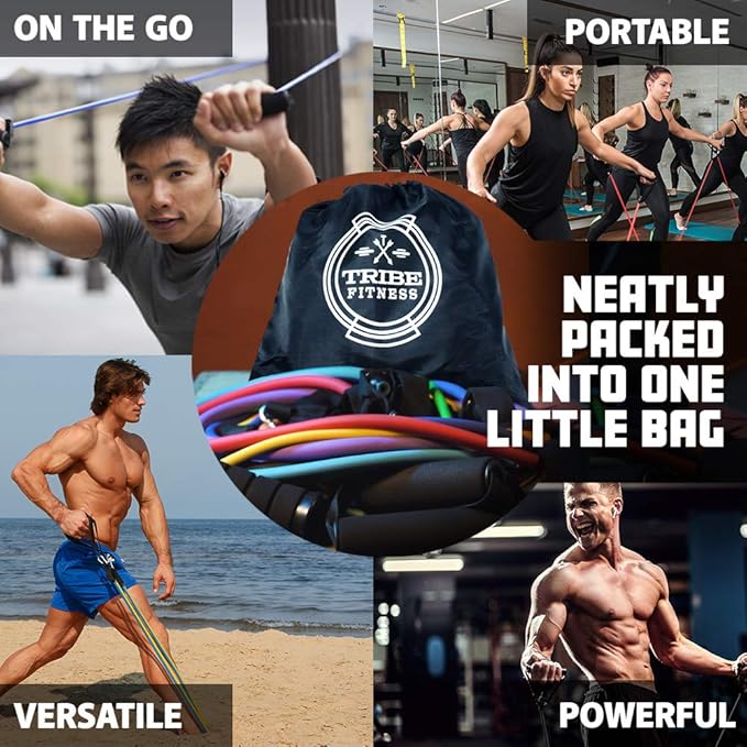 TRIBE Resistance Bands Set Weights for Exercises Bands for Men,Women with Workout Bands, Handles, Door Anchor, Ankle Straps, Carry Bag, Exercise eBook I Resistance Training, Fitness Equipment