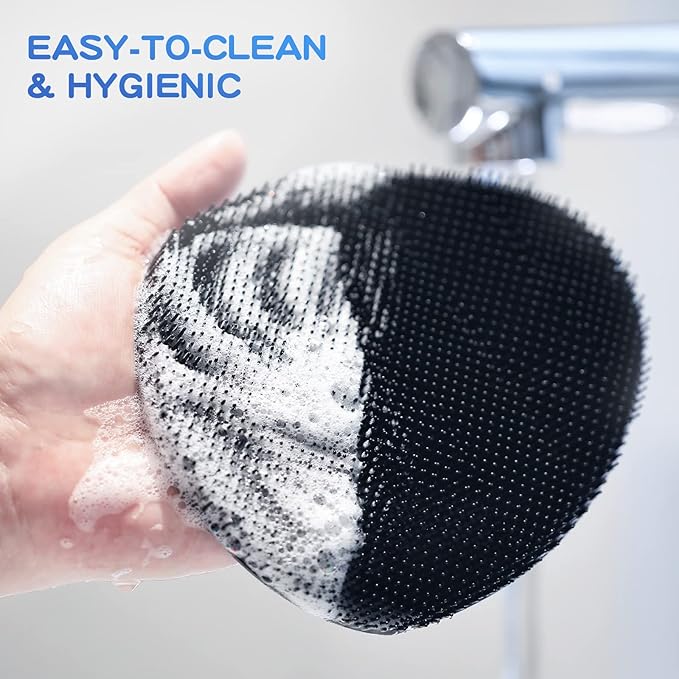 Manmihealth Soft Silicone Face Scrubber Exfoliator with Deep-Cleaning Silicone Shower Brush Body Scrubber Set(2 PCS), Super-Lathering, Gentle-Exfoliating and Massaging (Black2)