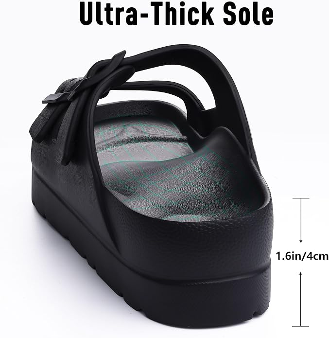 Platform sandals with arch support, cushioned sole, and adjustable straps for a comfortable, versatile summer look.