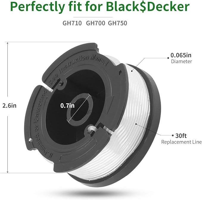 YDSL 4-Pack String Trimmer Replacement Spool for Black and Decker AF-100 Autofeed Weed Eater Spool 30 Feet0.065 Inches