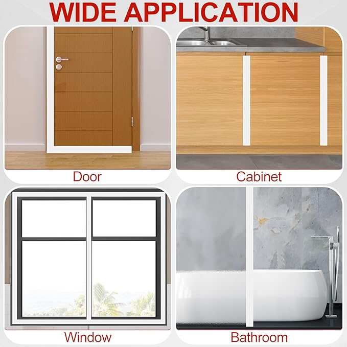 MYFAMIREA Door Weather Stripping 2IN (W) x 20FT (L) Door Draft Stopper Seal Tape Silicone Seal Strip Self Adhesive Shower Sweep Insulation Tape Side Bottom Strip for Sliding Glass Window Gap, White