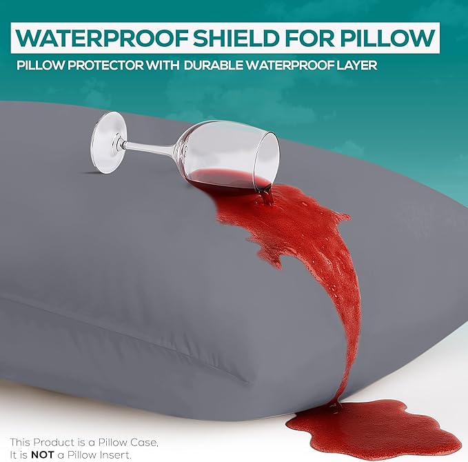 Utopia Bedding Waterproof Pillow Protectors Zippered Queen Size (2 Pack, Gray), Zippered Pillowcases, Bed Bug Proof Pillow Encasement Covers 20 x 28 Inches