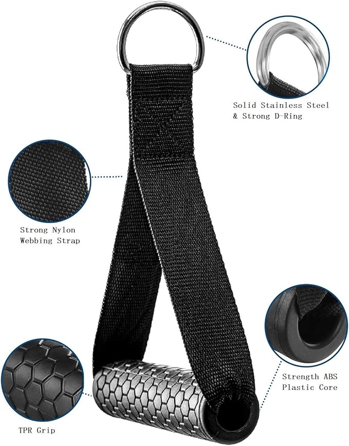 Exercise Cable Handles,Cable Machine Attachment Handles,Cable Handles Compatible with Cable Machines,Super Strong Nylon Webbing for Resistance Training(1 Pairs)