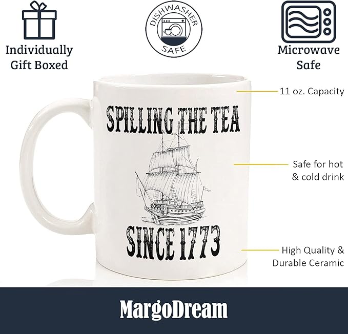 History Teacher Gift Spilling the Tea Since 1773 Coffee Cup, Appreciation Funny History Major Mug, Mugs For History Teacher Men For Woman Birthday Christmas Teacher's Day Gifts White Coffee Mug 11 Oz