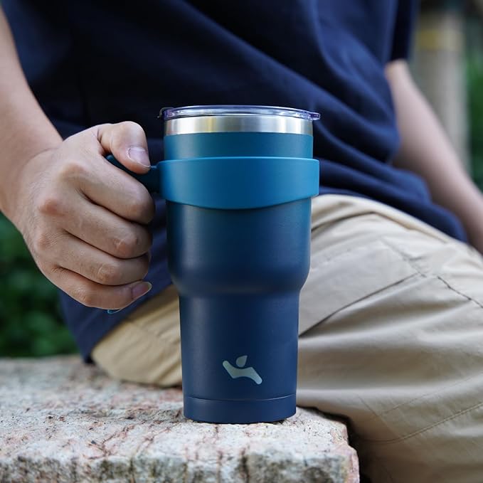 30 oz Tumbler with Handle and 2 Straw 2 Lid, Insulated Water Bottle Stainless Steel Vacuum Cup Reusable Travel Mug,Army Green
