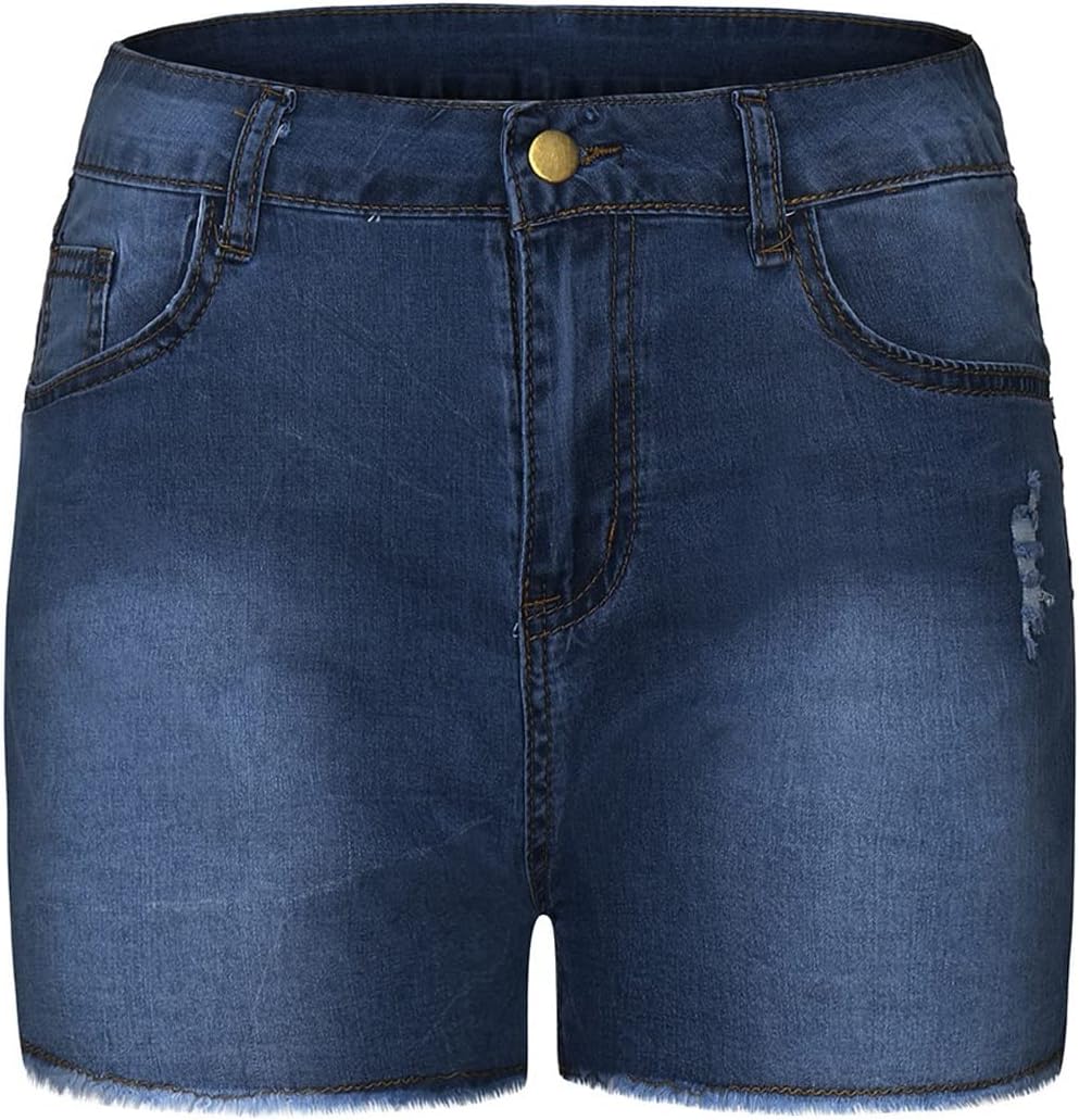 Women High Waisted Skinny Stretchy Denim Shorts Casual Summer Frayed Raw Hem Distressed Ripped Short Jeans