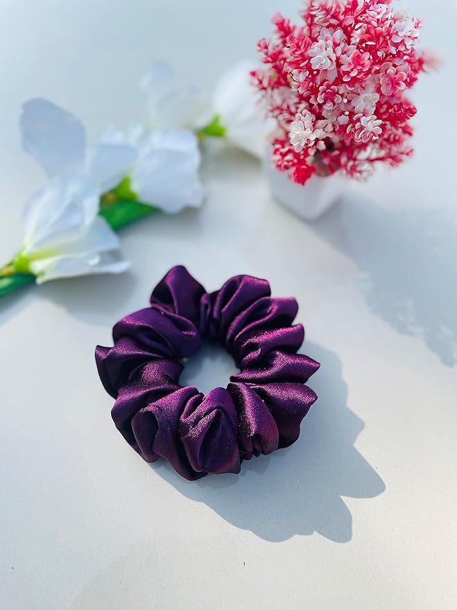 Luxury Silk Scrunchies for Women and Girls, Hair Ties, Hair Band, Ponytail Holder, Set of 4, Combo-14