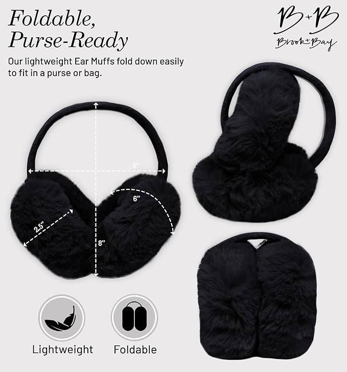 Brook + Bay Foldable & Furry Ear Muffs For Women & Men, Fleece Ear Warmers For Women, Ear Muffs For Winter, Women Earmuffs