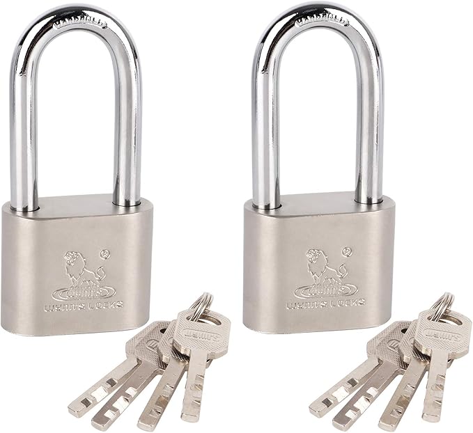 Locks with Keys 2 Pack, Katfort 1-9/16-inch(40mm) Padlock with 4 Multiple Keys, Long Shackle Padlock for Indoor Outdoor