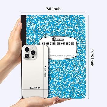 5 Pack Composition Notebook Wide Ruled, 200 Pages (100 Sheets), 9-34x7-12, Notebooks for Work, Back to School Supplies, Hard Cover Composition Books, Notebooks for Women, Colors May Repeat