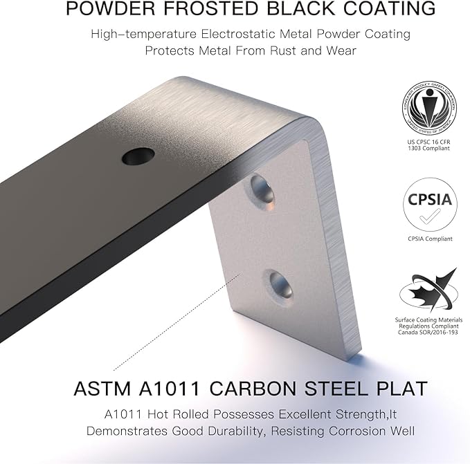 4 Pack 8 Inch Floating L Shelf Brackets for DIY,15 Inch Thick Heavy Duty Metal Shelf Bracket for Wall,Premium Black Powder Coated Steel