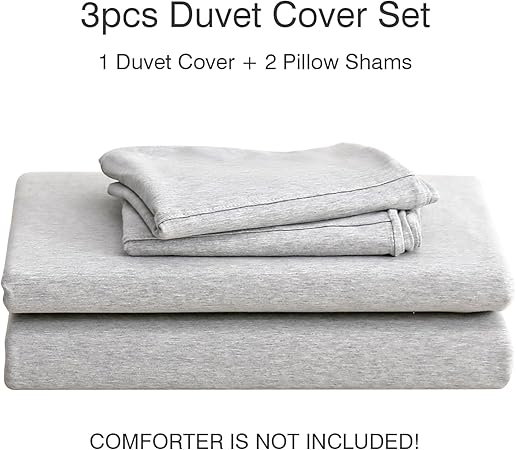 PURE ERA Jersey Knit Duvet Cover Set 100 T-Shirt Cotton Super Soft Comfy 3pc Bedding Set with Zipper Closure (Heather Grey, King)