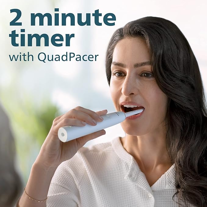 Philips Sonicare 4100 Rechargeable Electric Toothbrush, with Pressure Sensor, 2 Intensity Settings, SmarTimer and QuadPacer, 14-Day Battery Life, White, Model HX368123