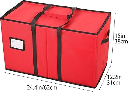 Sattiyrch Christmas Figurine Storage Box Xmas Figurine Container,600D Canvas Ornament Storage Container,Keeps 8 Holiday Figurines 15 Inches,Adjustable Area and Pockets for Decorations